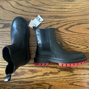 Zara Lug sole leather ankle boot with red sole